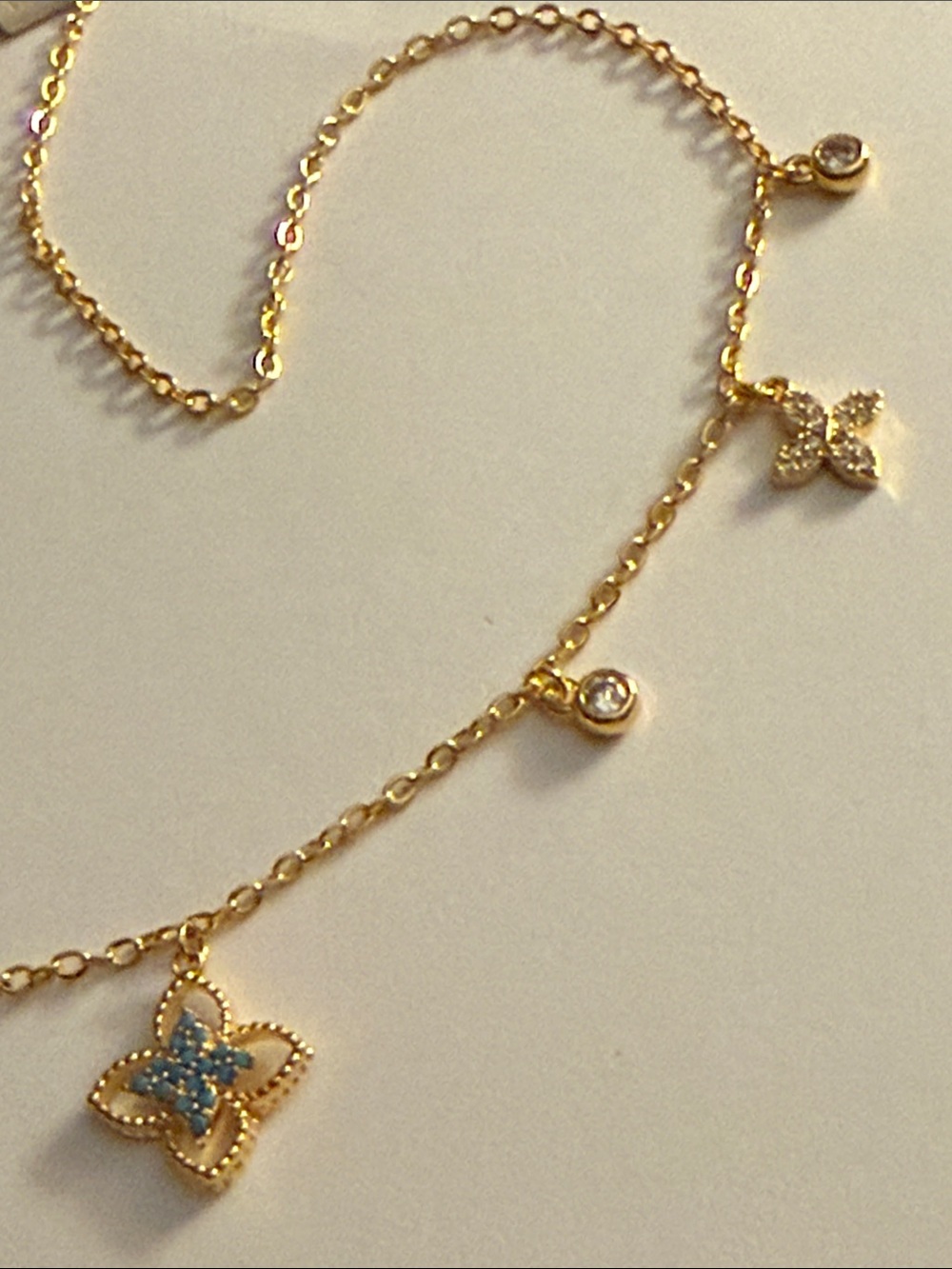 Delicate Gold Flower Drop Necklace with Crystal Accents - Picture 6 of 7